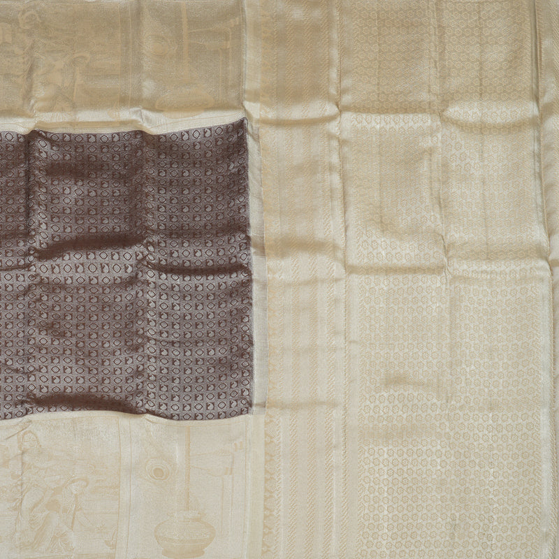 Hayagrivas Handloom Chocolate Brown Kanjivaram Silk Saree with Cream Border KBE1639K1-2
