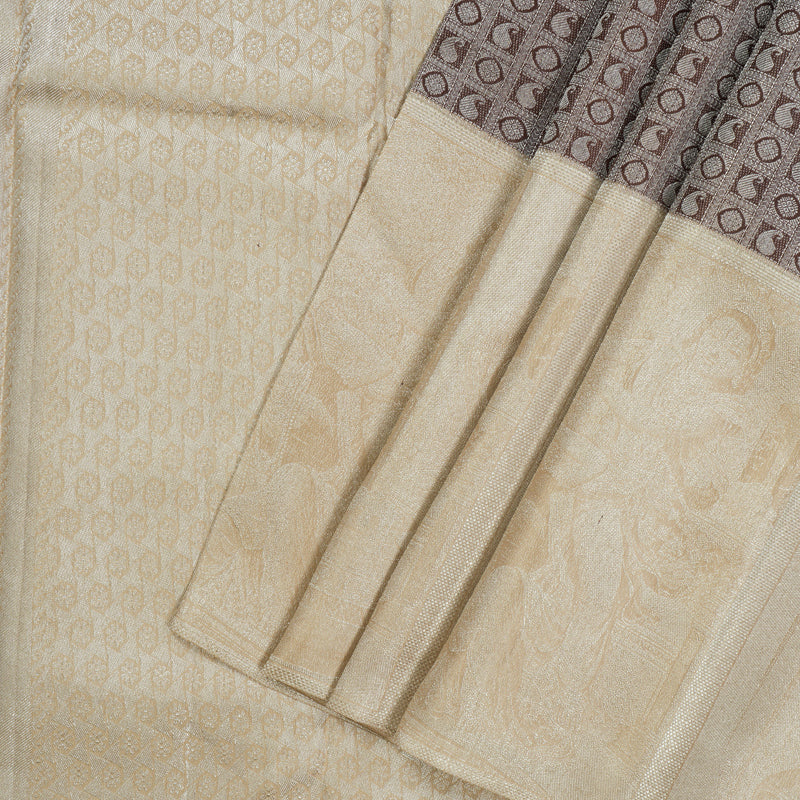 Hayagrivas Handloom Chocolate Brown Kanjivaram Silk Saree with Cream Border KBE1639K1-2