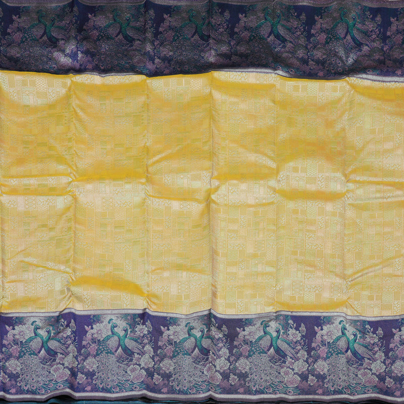 Hayagrivas Handloom Mild Yellow Kanjivaram Silk Saree with Dark Blue Border KBE1639K2-2