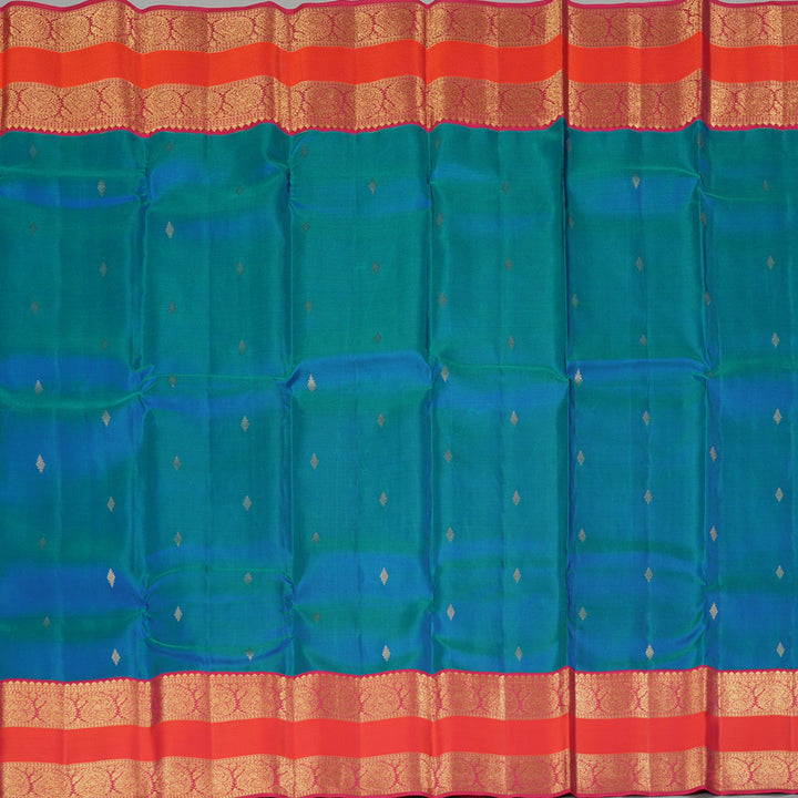 Hayagrivas Peacock Blue Handloom Kanjivaram Silk Saree with Dark Pink Border KBE163D6-4