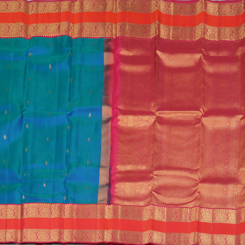 Hayagrivas Peacock Blue Handloom Kanjivaram Silk Saree with Dark Pink Border KBE163D6-4