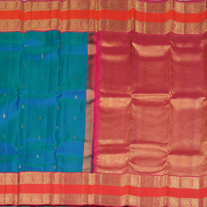 Hayagrivas Peacock Blue Handloom Kanjivaram Silk Saree with Dark Pink Border KBE163D6-4