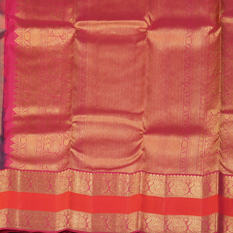 Hayagrivas Peacock Blue Handloom Kanjivaram Silk Saree with Dark Pink Border KBE163D6-4