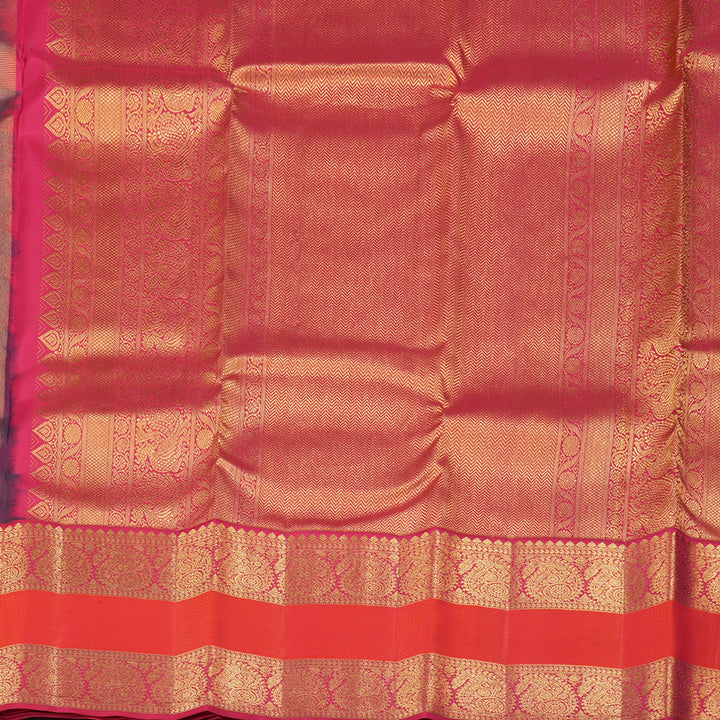 Hayagrivas Peacock Blue Handloom Kanjivaram Silk Saree with Dark Pink Border KBE163D6-4