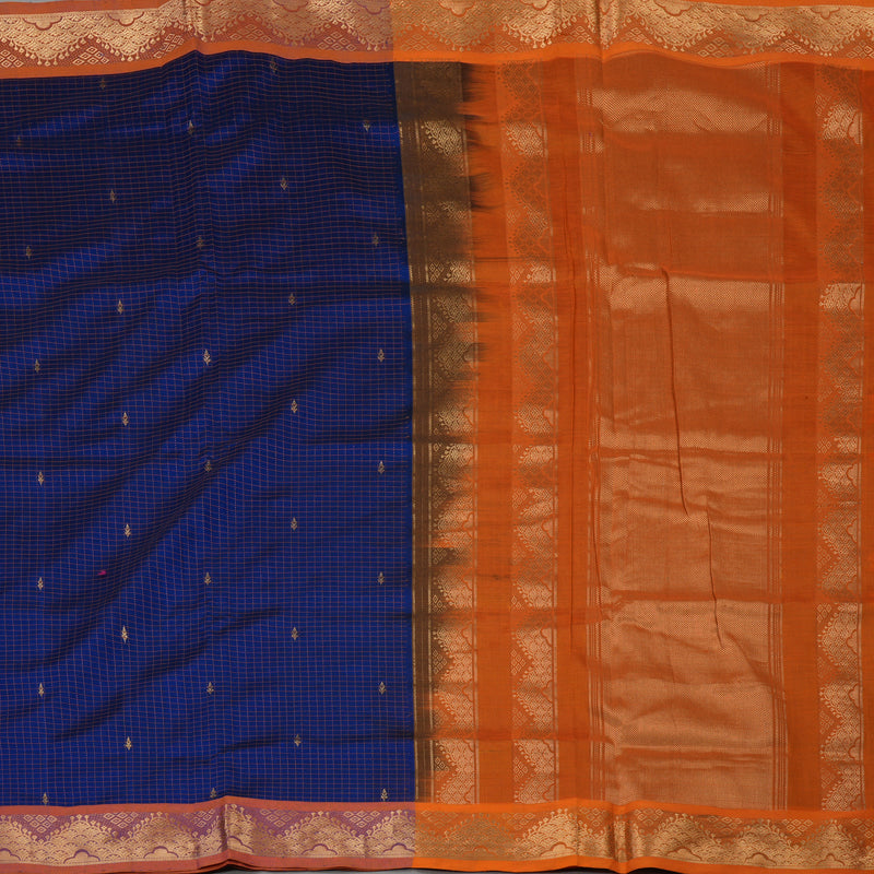 Hayagrivas Royal Blue Pure Ten Yards Silk Cotton Saree KBE1641K11-4