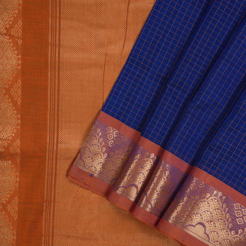 Hayagrivas Royal Blue Pure Ten Yards Silk Cotton Saree KBE1641K11-4