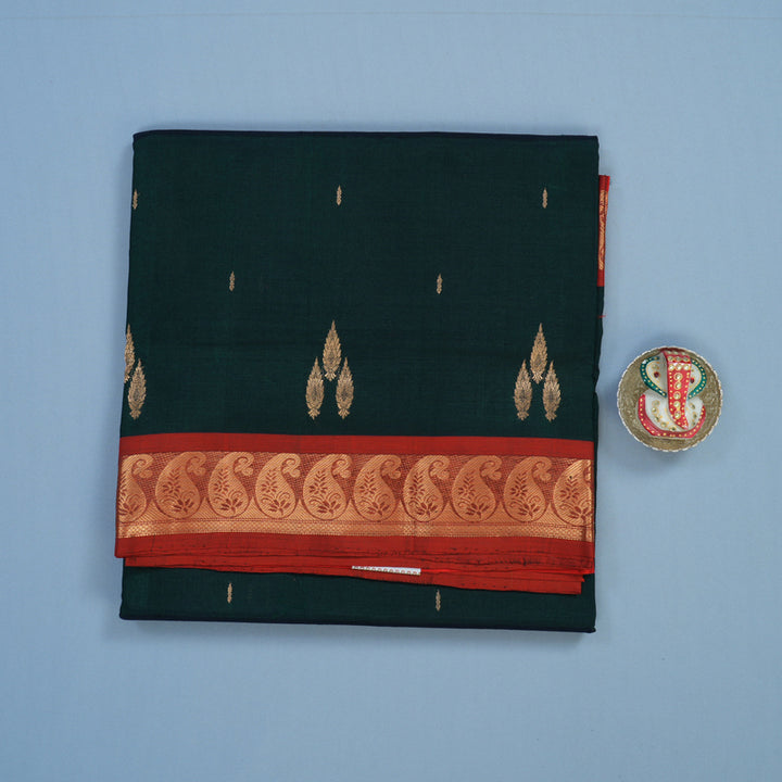 Hayagrivas Peacock Green Pure Ten Yards Silk Cotton Saree KBE1641K9-3