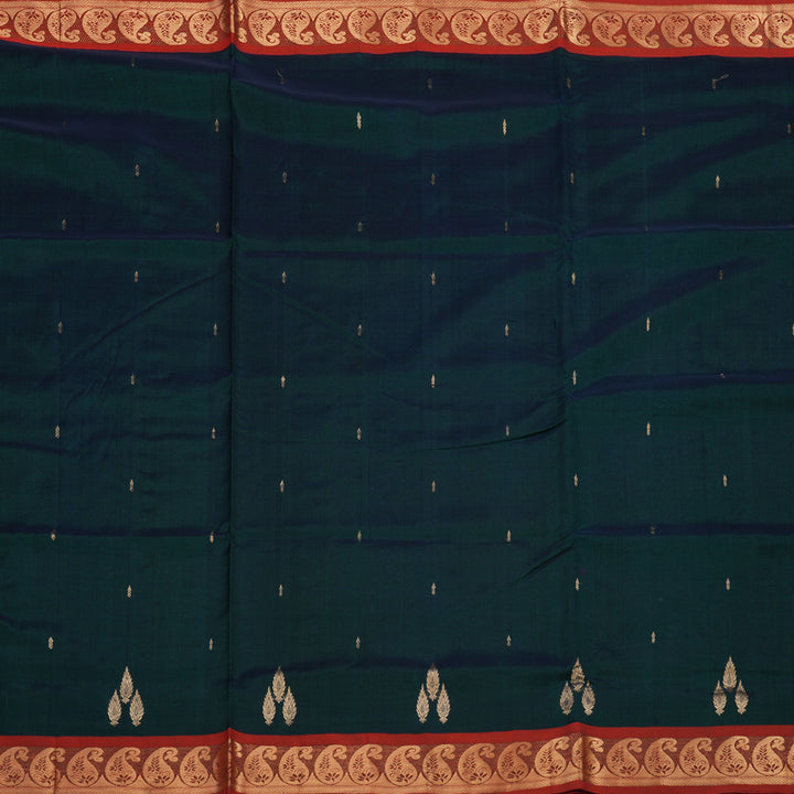 Hayagrivas Peacock Green Pure Ten Yards Silk Cotton Saree KBE1641K9-3