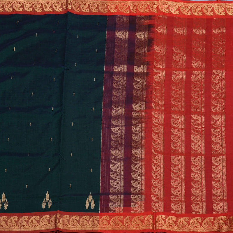 Hayagrivas Peacock Green Pure Ten Yards Silk Cotton Saree KBE1641K9-3