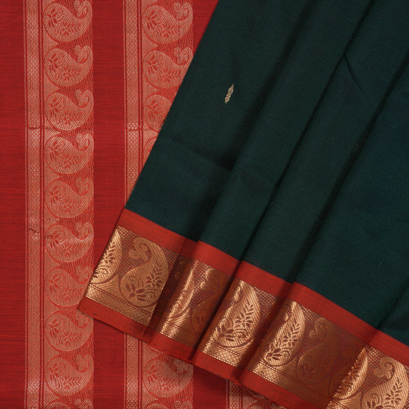 Hayagrivas Peacock Green Pure Ten Yards Silk Cotton Saree KBE1641K9-3