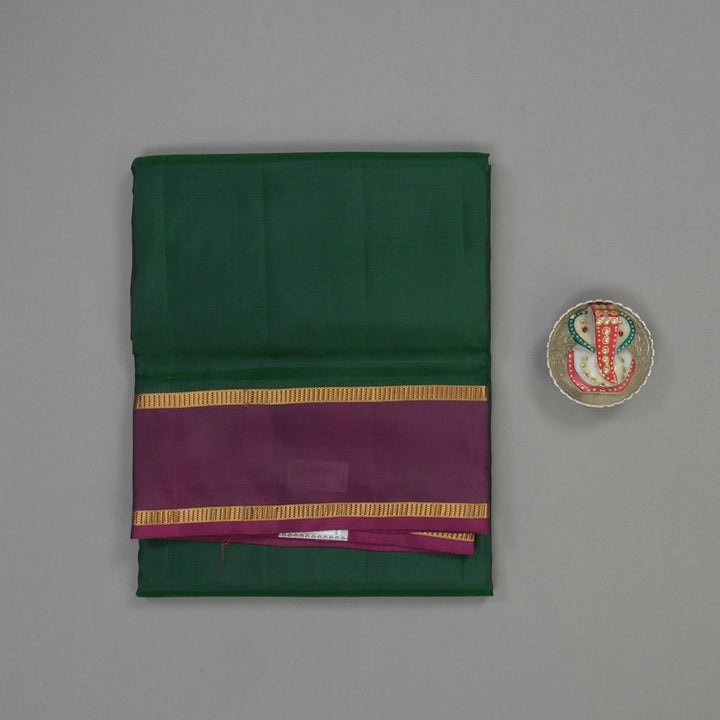 Hayagrivas Bottle Green Pure Ten Yards Silk Saree with Wine Purple border KBE1644K3-5