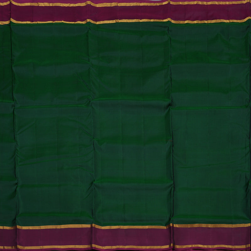 Hayagrivas Bottle Green Pure Ten Yards Silk Saree with Wine Purple border KBE1644K3-5