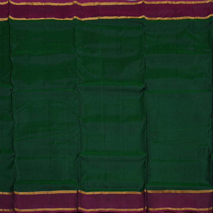 Hayagrivas Bottle Green Pure Ten Yards Silk Saree with Wine Purple border KBE1644K3-5