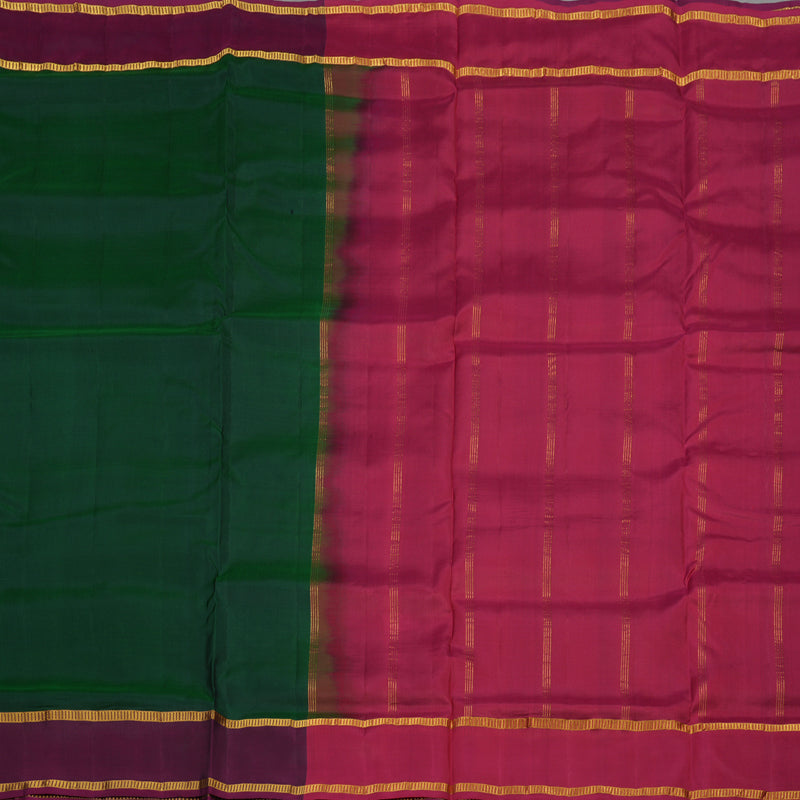 Hayagrivas Bottle Green Pure Ten Yards Silk Saree with Wine Purple border KBE1644K3-5