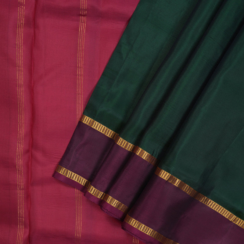 Hayagrivas Bottle Green Pure Ten Yards Silk Saree with Wine Purple border KBE1644K3-5
