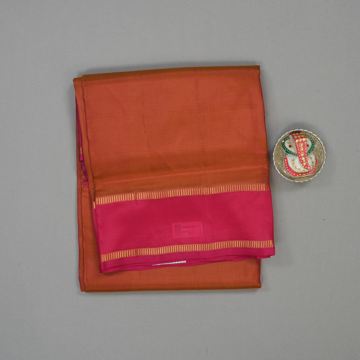Hayagrivas Handloom Orangish Pink Ten Yards Silk Saree KBE1644K3-9