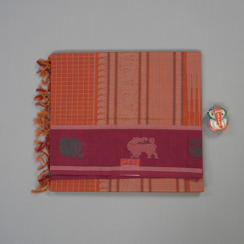 Hayagrivas Handloom Pure Cotton Saree in Attractive Honey Orange KBE164D14-3