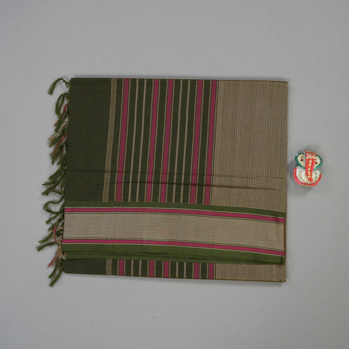 Hayagrivas Handloom Pure Cotton Saree in Elegant Dark Mehendi Green KBE164D15-2