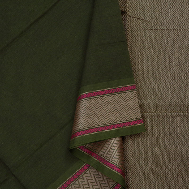 Hayagrivas Handloom Pure Cotton Saree in Elegant Dark Mehendi Green KBE164D15-2
