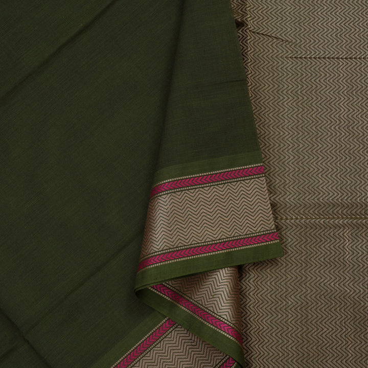 Hayagrivas Handloom Pure Cotton Saree in Elegant Dark Mehendi Green KBE164D15-2