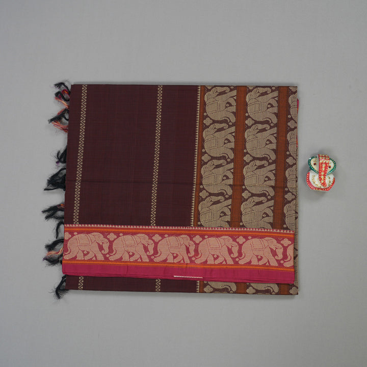 Hayagrivas Handloom Pure Cotton Saree in Graceful Dark Brown KBE164D20-2