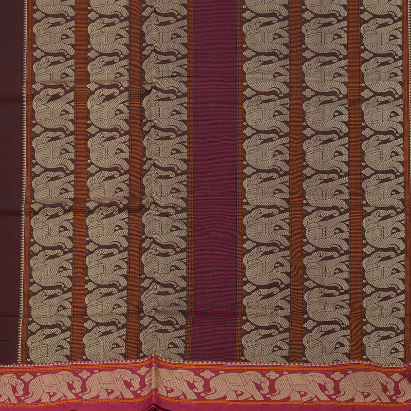 Hayagrivas Handloom Pure Cotton Saree in Graceful Dark Brown KBE164D20-2