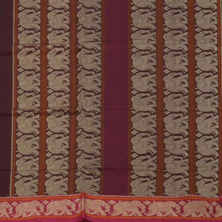 Hayagrivas Handloom Pure Cotton Saree in Graceful Dark Brown KBE164D20-2