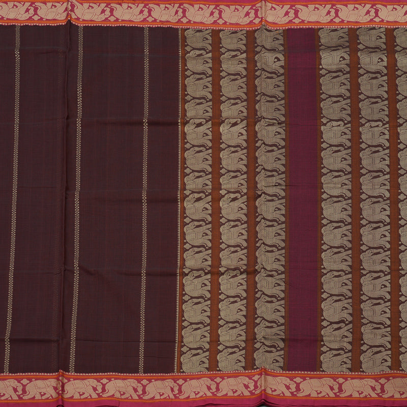 Hayagrivas Handloom Pure Cotton Saree in Graceful Dark Brown KBE164D20-2