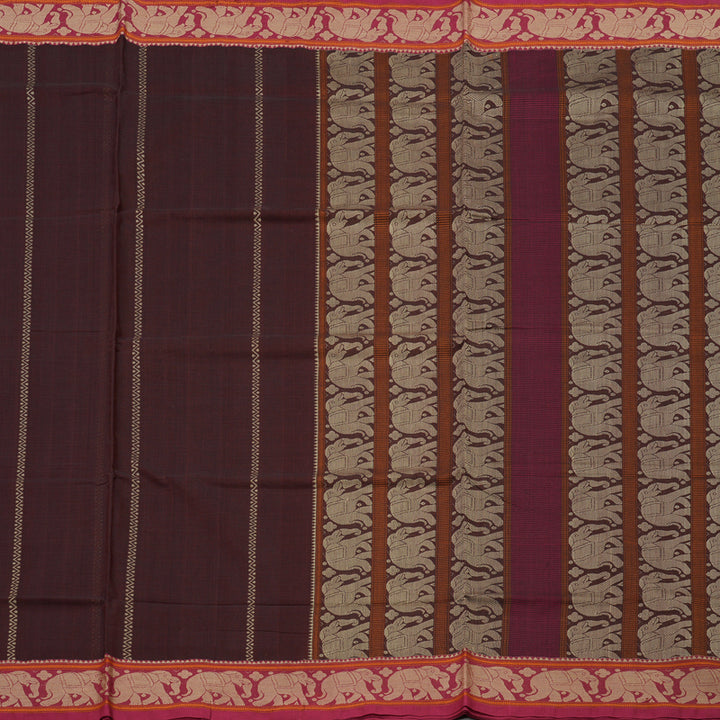 Hayagrivas Handloom Pure Cotton Saree in Graceful Dark Brown KBE164D20-2