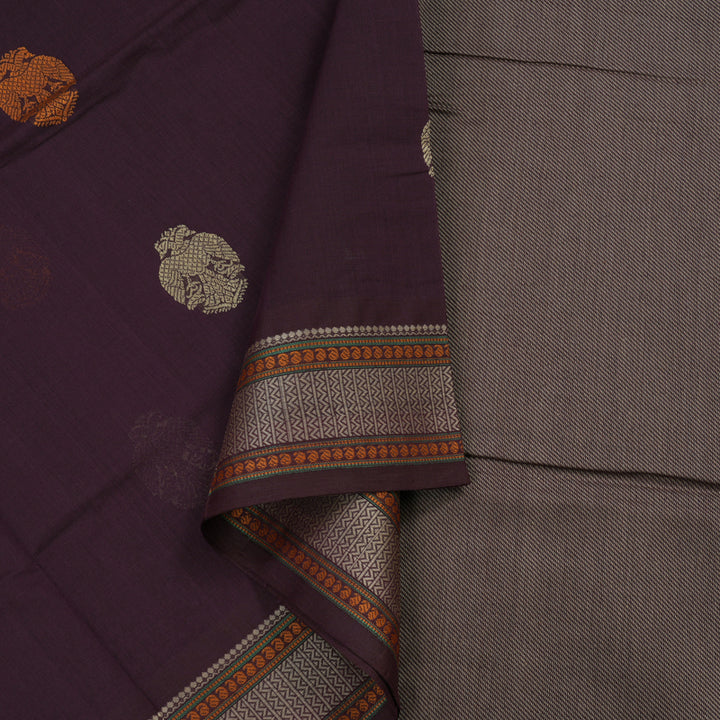 Hayagrivas Handloom Pure Cotton Saree in Stylish Dark plum Purple KBE164D21-1