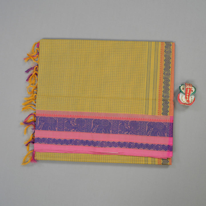 Hayagrivas Handloom Pure Cotton Saree in Vibrant Light Yellow KBE164D22-2