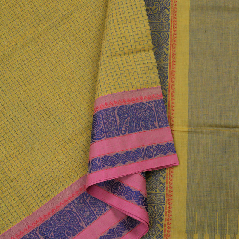 Hayagrivas Handloom Pure Cotton Saree in Vibrant Light Yellow KBE164D22-2