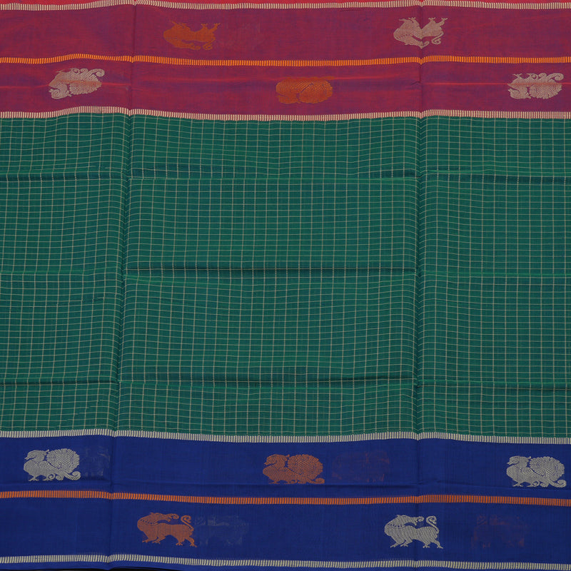 Hayagrivas handloom pure cotton saree in peacock green KBE164D25-2
