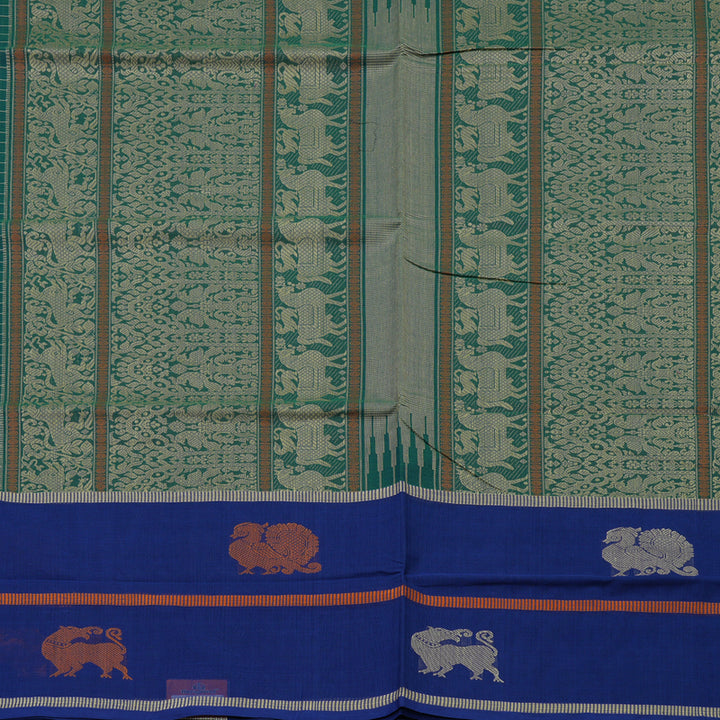 Hayagrivas handloom pure cotton saree in peacock green KBE164D25-2