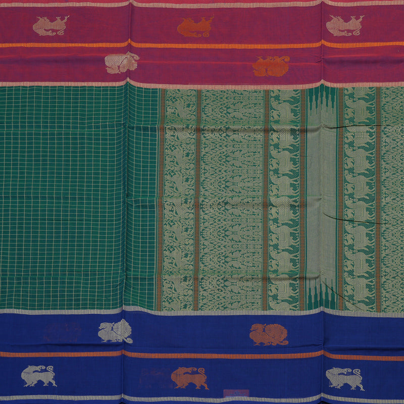 Hayagrivas handloom pure cotton saree in peacock green KBE164D25-2