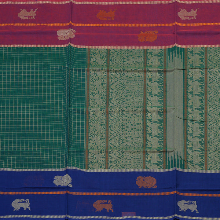 Hayagrivas handloom pure cotton saree in peacock green KBE164D25-2