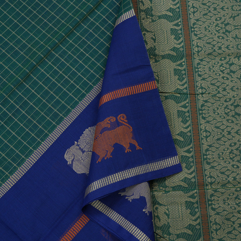 Hayagrivas handloom pure cotton saree in peacock green KBE164D25-2