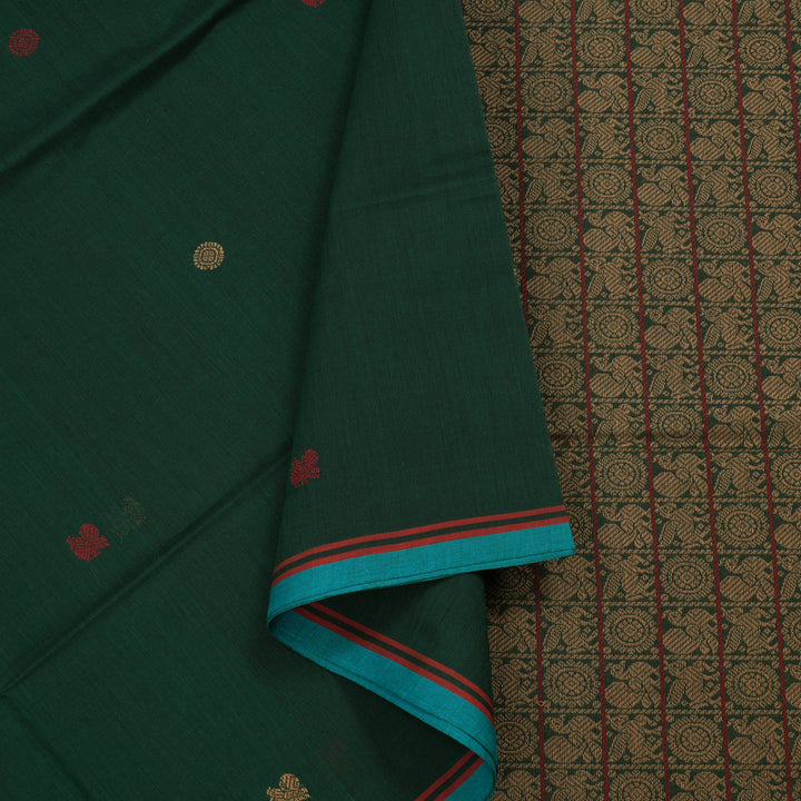 Hayagrivas Handloom Pure Cotton Saree in Attractive Bottle Green KBE164D4-1
