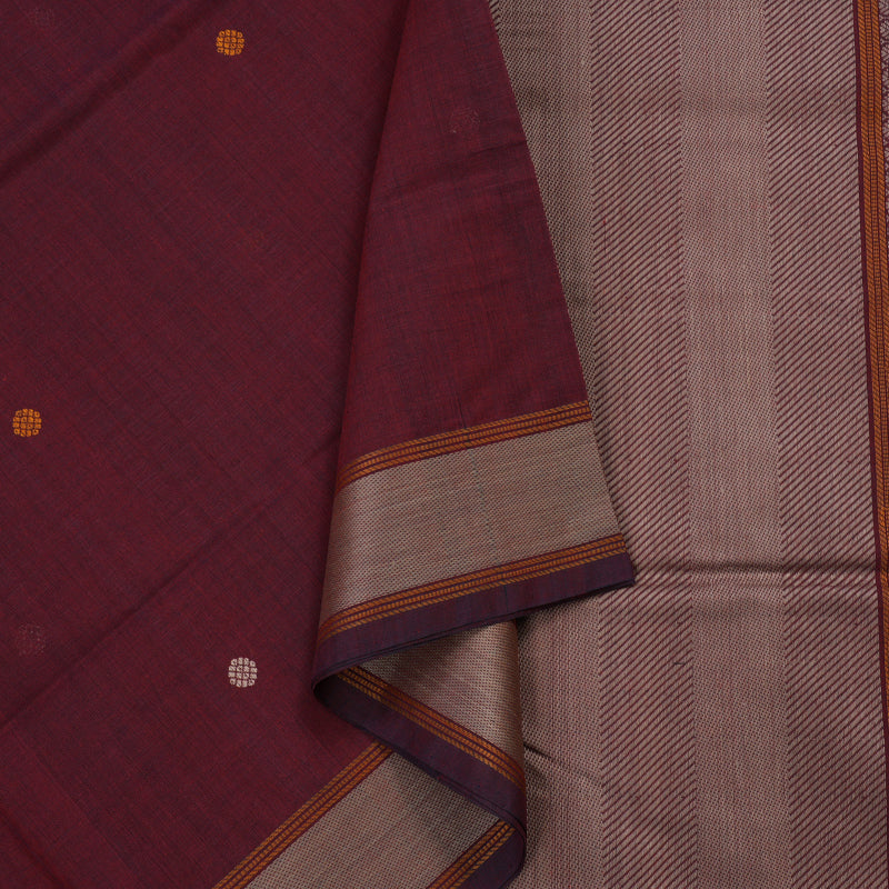 Hayagrivas Handloom Pure Cotton Saree in Intense Wine Maroon KBE164D7-2