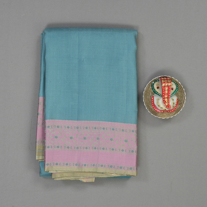 Hayagrivas Handloom Bluish-Grey Kanjivaram Silk Saree with Cream Beige Border KBE1651K1-2