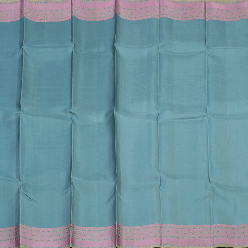 Hayagrivas Handloom Bluish-Grey Kanjivaram Silk Saree with Cream Beige Border KBE1651K1-2