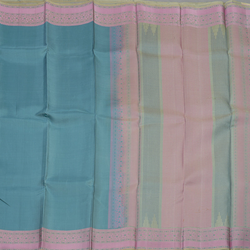 Hayagrivas Handloom Bluish-Grey Kanjivaram Silk Saree with Cream Beige Border KBE1651K1-2