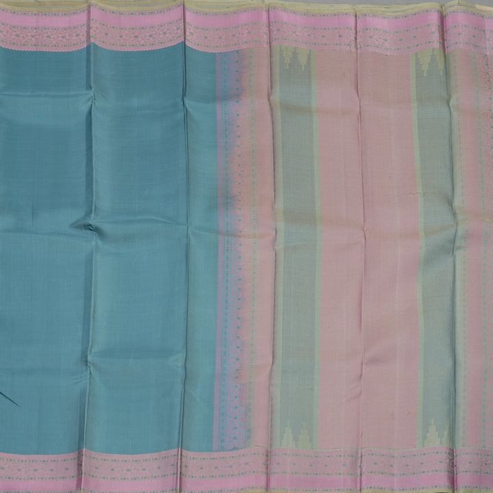 Hayagrivas Handloom Bluish-Grey Kanjivaram Silk Saree with Cream Beige Border KBE1651K1-2
