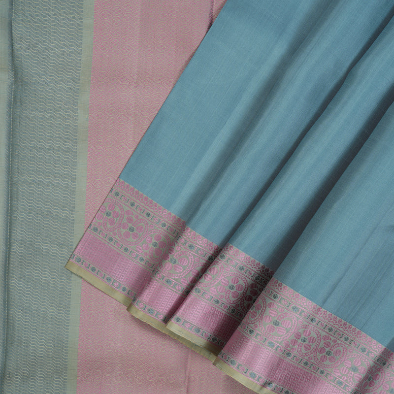 Hayagrivas Handloom Bluish-Grey Kanjivaram Silk Saree with Cream Beige Border KBE1651K1-2