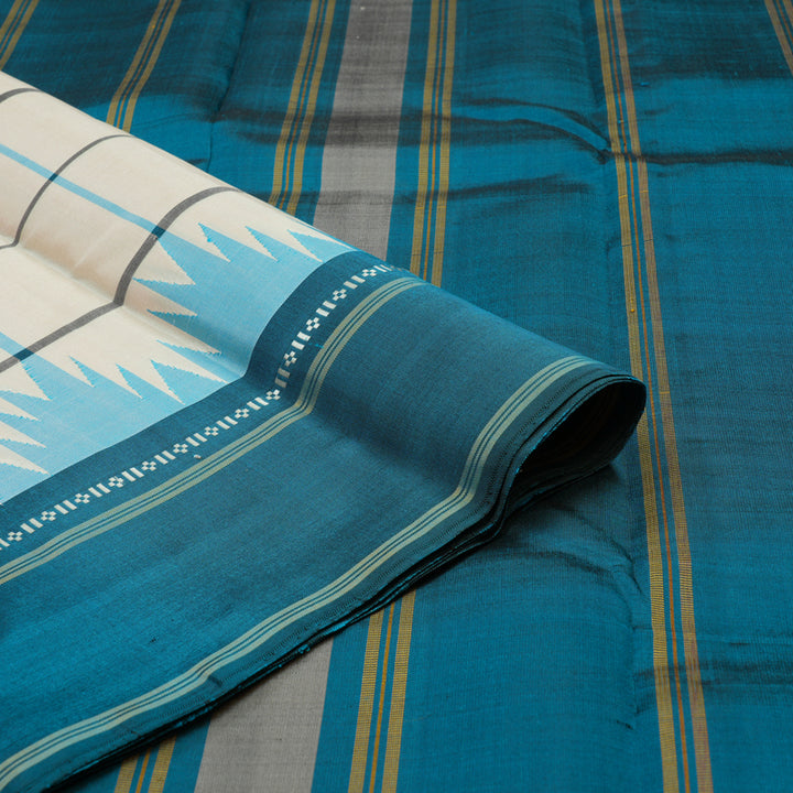 Hayagrivas Handloom Cream Kanjivaram Silk Saree with Rama Blue border KBE1651K5-1