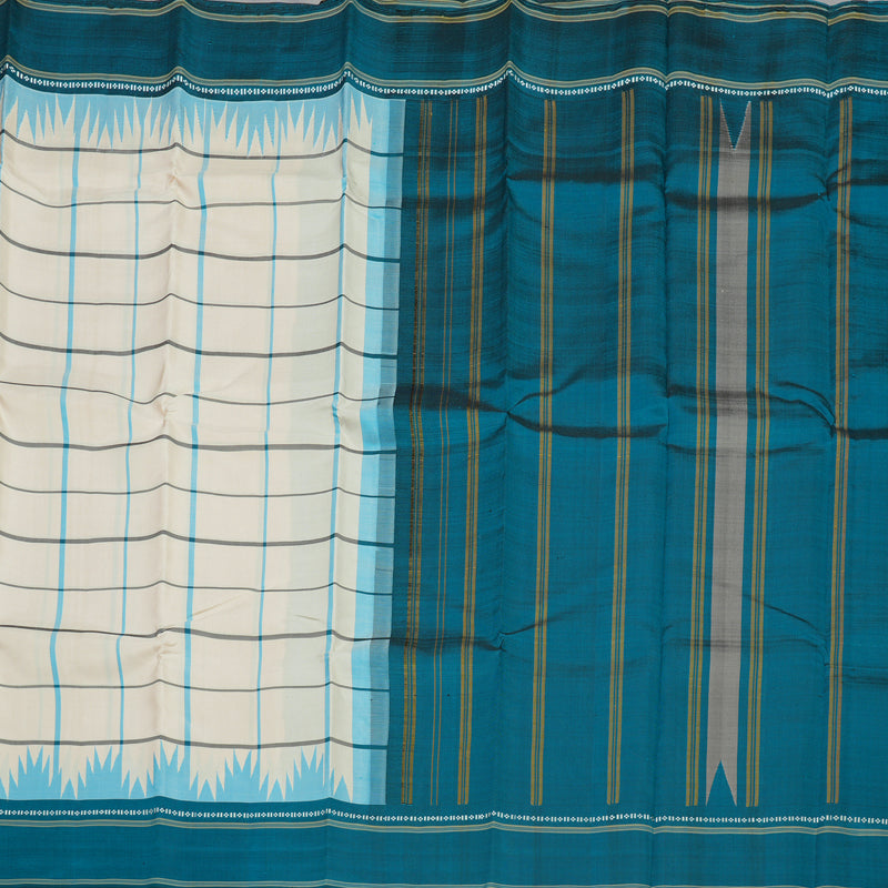 Hayagrivas Handloom Cream Kanjivaram Silk Saree with Rama Blue border KBE1651K5-1