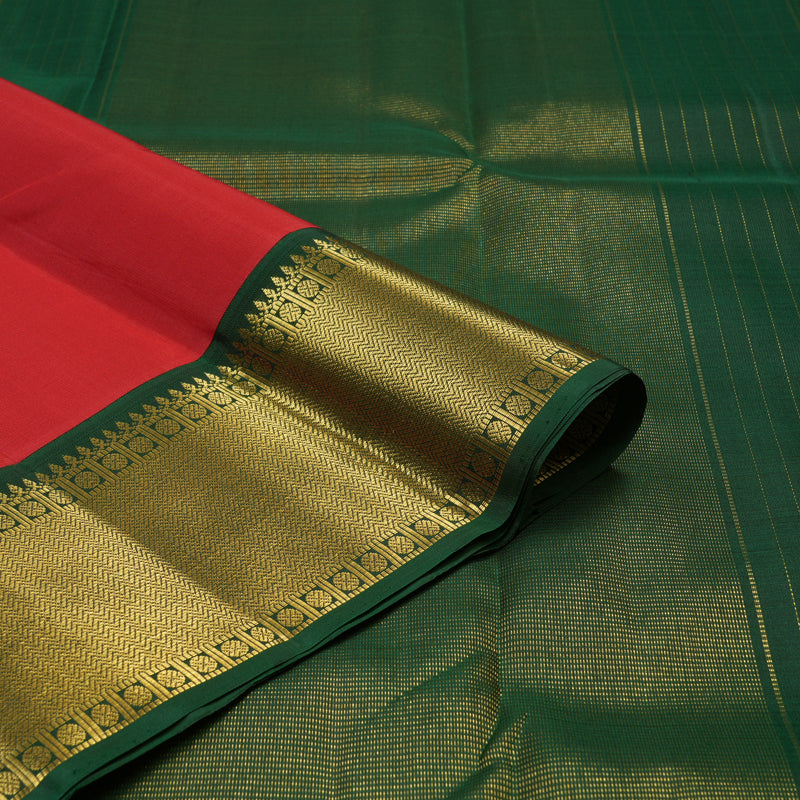 Hayagrivas Handloom Red Kanjivaram Silk Saree with Karum Pachai Border KBE1653K2-1