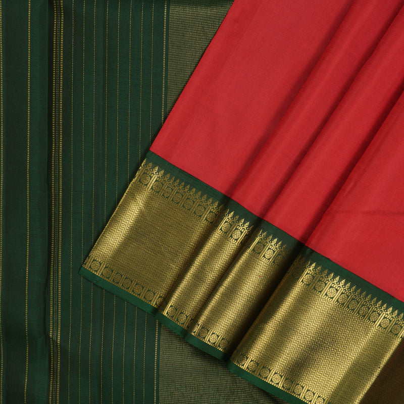 Hayagrivas Handloom Red Kanjivaram Silk Saree with Karum Pachai Border KBE1653K2-1