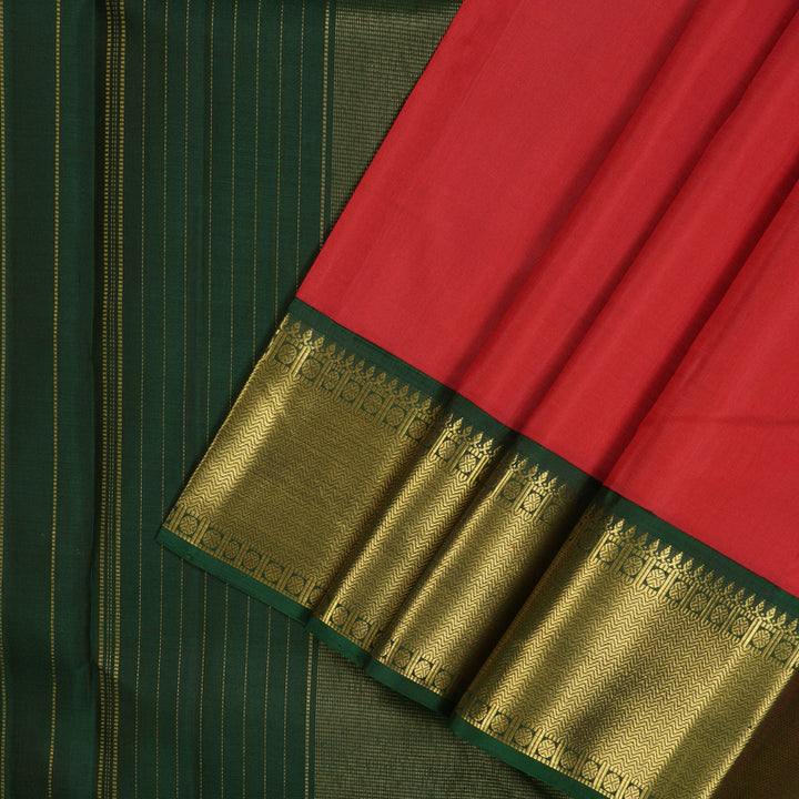 Hayagrivas Handloom Red Kanjivaram Silk Saree with Karum Pachai Border KBE1653K2-1
