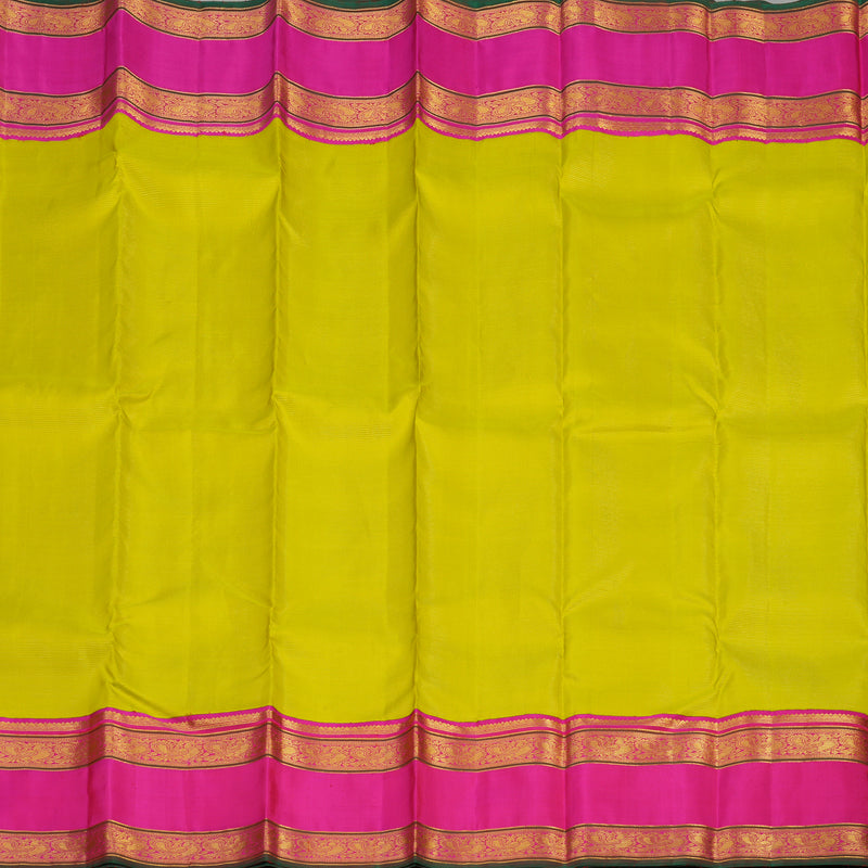 Hayagrivas Handloom Lime Green Kanjivaram Silk Saree with Rani Pink border KBE1654K1-6